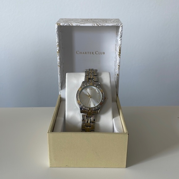 Charter Club Two Tone Crystal Accent Bracelet Watch 28mm - Picture 2 of 9